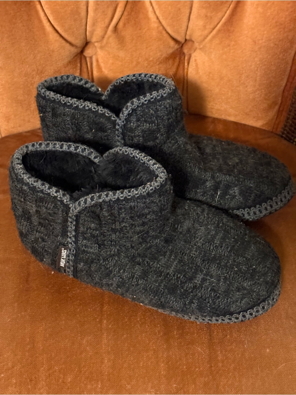 Muk Luk’s Women’s Charcoal Quilted Fleece Boot Slippers